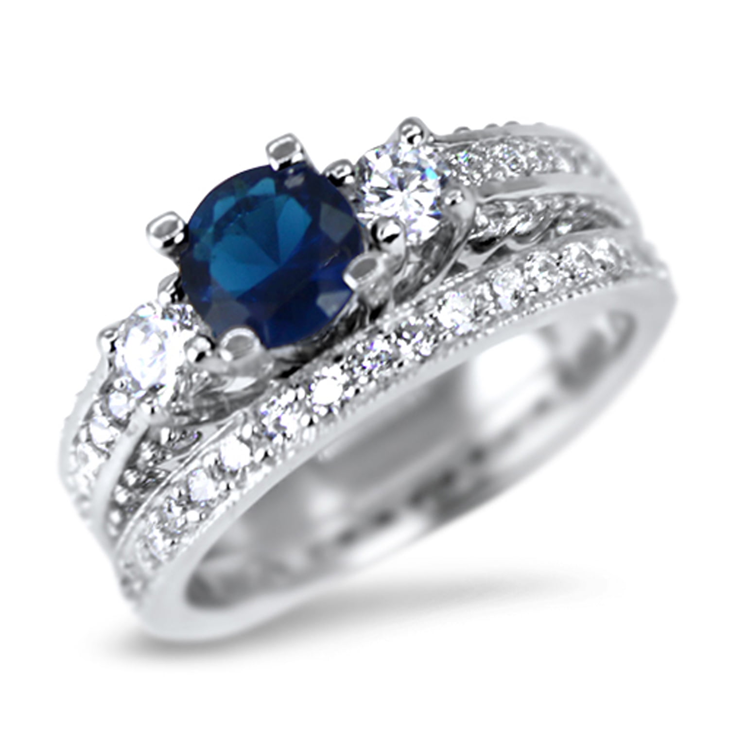 Simulated Diamond Sapphire CZ Wedding Engagement Ring Set Solitaire Silver Bridal Set for Women Size 5