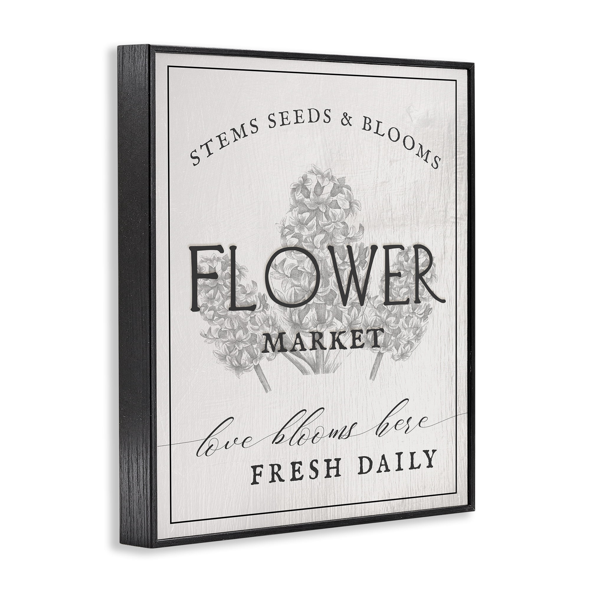 Stupell Industries Flower Blooms Market Typography Painting Black Framed Art Print Wall Art, 24 x 30