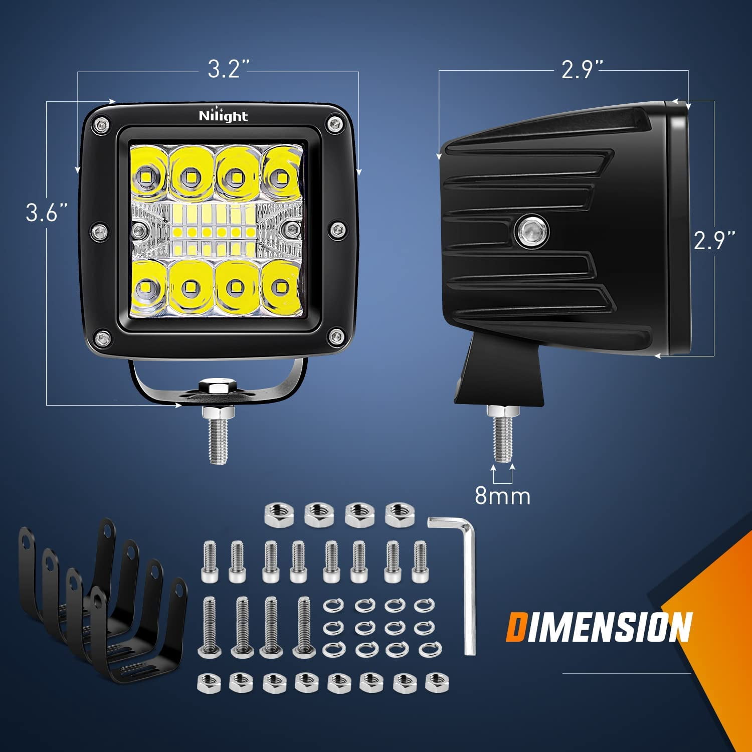 Nilight 4-Pack 3 Inch LED Cube Lights Spot Flood Combo Beam with Wiring Harness for Driving Backup Reverse Grill Mount
