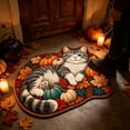 thumbnail image 2 of SLYNSHome Fall Irregular Floor Mat, Cute Sleeping Cat Pumpkin Non-Slip Bath Rug, Soft Washable Seasonal Shaped Carpet Roll Packed For Bathroom Living Room Entryway Decor, 2 of 7