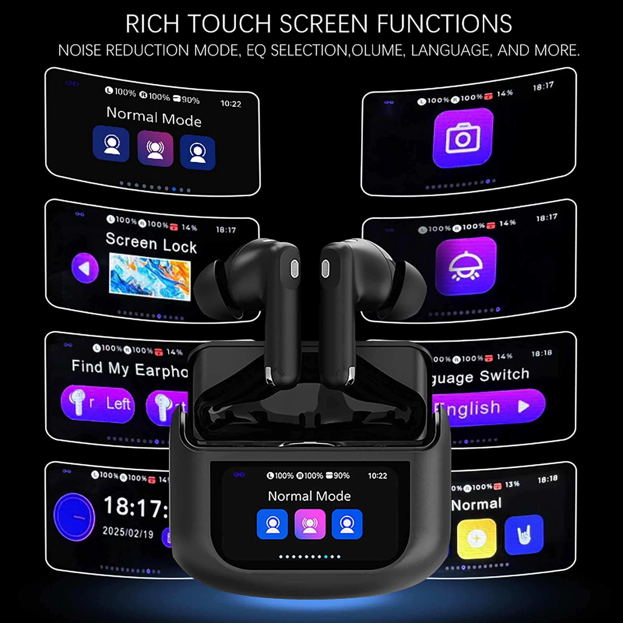 Wireless Earbuds Bluetooth Headphones, EarBuds with Touch Screen, ANC Noise Cancelling Transparency Mode, 40H Stereo Deep Bass, IPX7 Waterproof, Clear Calls, 5 EQ for iOS Android
