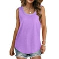 thumbnail image 4 of MOSHU Ribbed Trim Tank Tops for Women Flowy Round Neck Women Shirts Loose Fit Sleeveless Summer Tops, 4 of 12