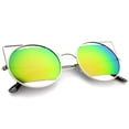 thumbnail image 4 of sunglassLA Unisex Women's Cut-Out Metal Open Frame Mirrored Lens Round Cat Eye Sunglasses (Silver / Pink-Green Mirror) - 52mm, 4 of 4
