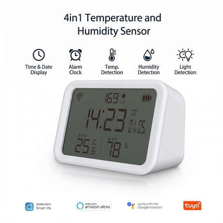Smart Wi Fi Dual Mode 4 in 1 Multifunctional Sensor Clock, Temperature, Humidity, and Illuminance photo Smart Wi Fi Dual Mode 4 in 1 Multifunctional Sensor Clock, Temperature, Humidity, and Illuminance