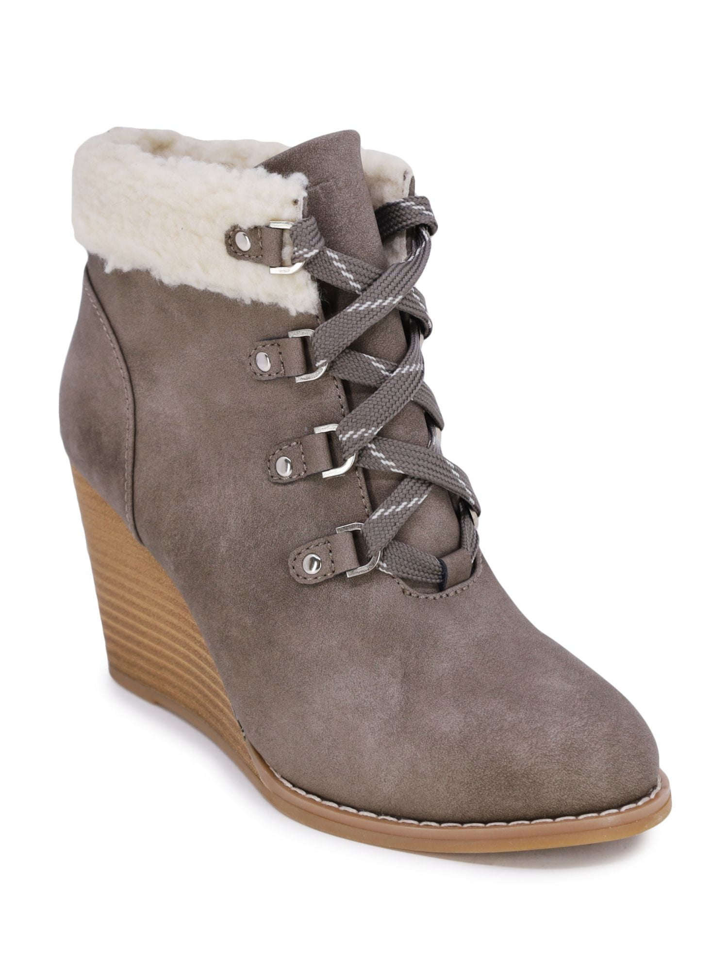 gray lace up wedge booties