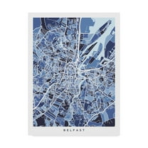 Trademark Fine Art 'Belfast Northern Ireland City Map Blue' Canvas Art by Michael Tompsett