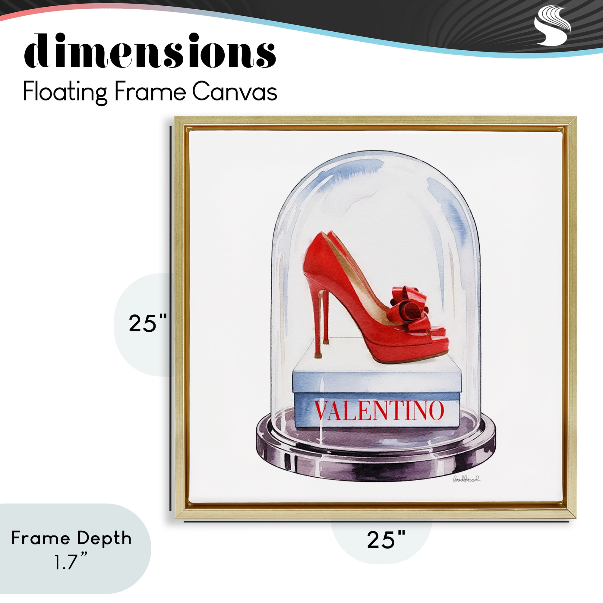 Stupell Industries Red Heels in Bell Jar Gold Framed Floater Canvas Wall Art, design by Amanda Greenwood