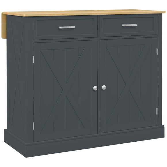 HOMCOM Kitchen Island with Drop Leaf Kitchen Cart with Storage Dark Grey