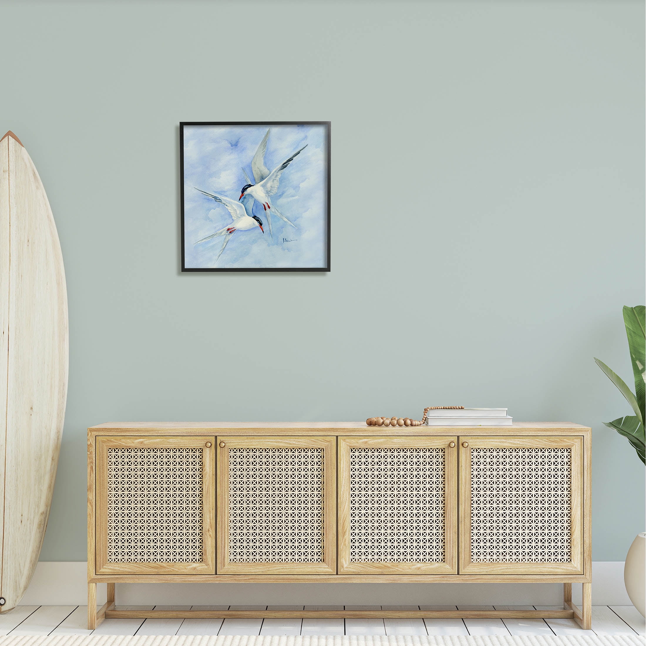 Two Birds Flying Sky Wildlife Animals & Insects Painting Black Framed Art Print Wall Art