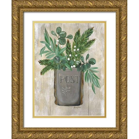 Talent, Kelley 19x24 Gold Ornate Wood Framed with Double Matting Museum Art Print Titled - Vintage Winter Mailbox