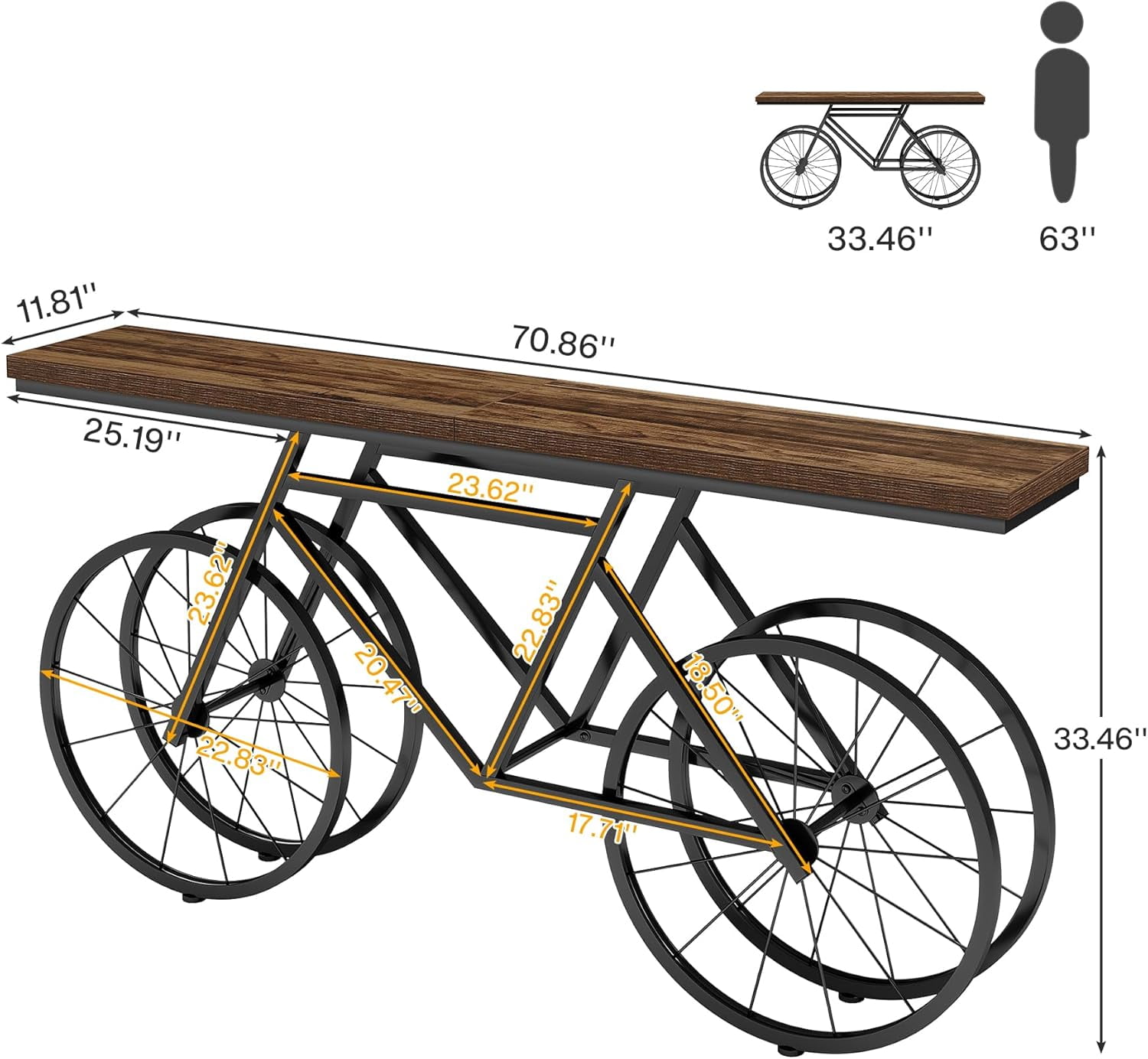 Tribesigns 70.9-Inch Extra Long Console Table, Narrow Sofa Table with Bicycle Metal Base, Modern Industrial Entryway Table Behind Couch Table for Living Room, Hallway, Entrance, Foyer