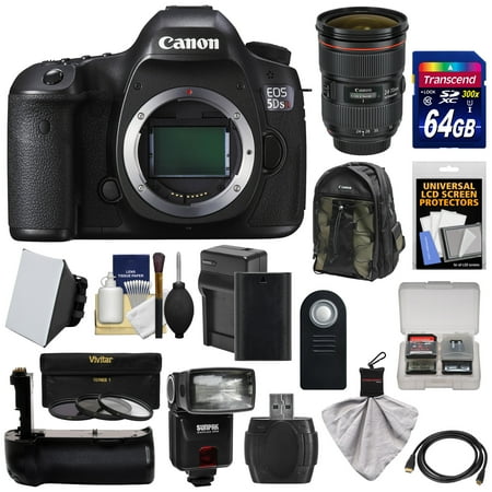 Canon EOS 5DS R Digital SLR Camera Body with 24-70mm f/2.8L Lens + 64GB Card + Battery & Charger + Backpack + Grip + Flash + Kit