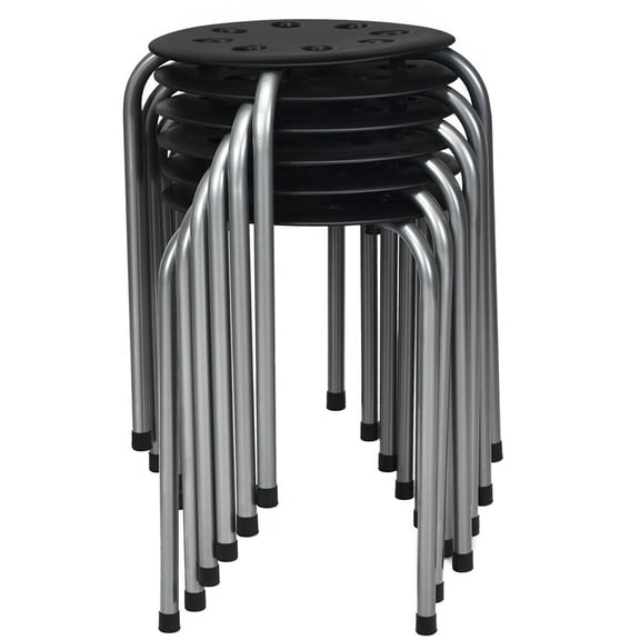Gymax Set of 6 Portable Plastic Stack Stools Backless Classroom Seating Black and Gray