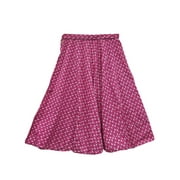 Mogul Womens Designer Long Small Printed Pink Cotton Maxi Skirt