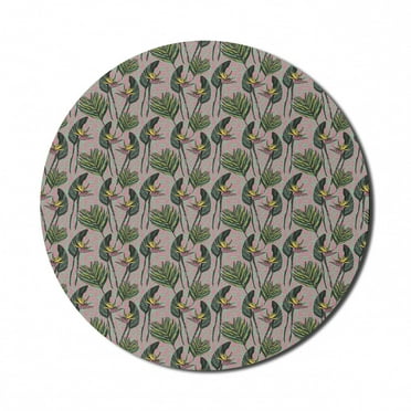 Tropical Mouse Pad for Computers, Bird of Paradise Flowers with Exotic Jungle Leaves Zigzag Backdrop, Round Non-Slip Thick Rubber Modern Mousepad, 8" Round, Pink Forest Green Seafoam, by Ambesonne