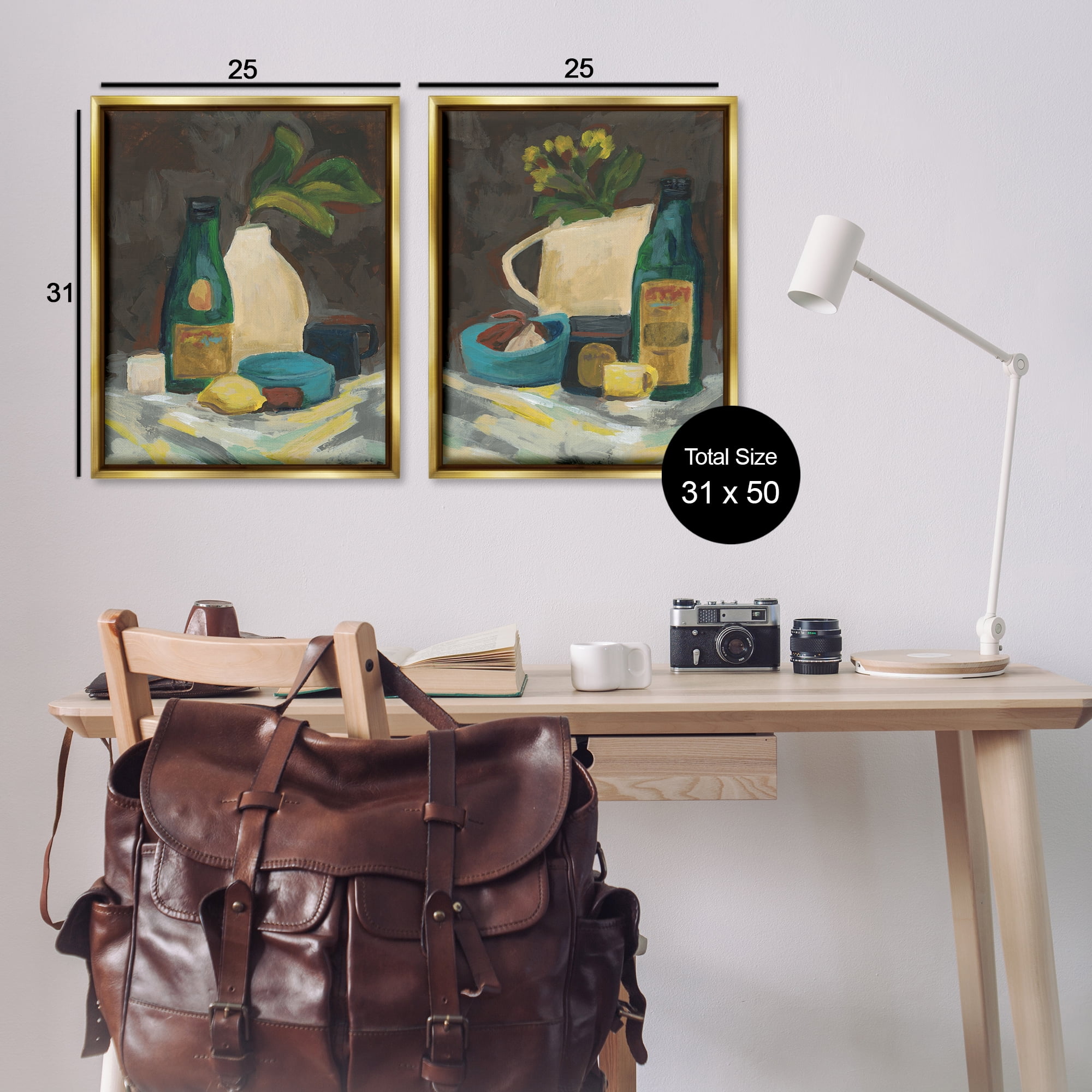 Stupell Industries Mixed Sundries Still Life Food & Beverage Painting Gold Floater Framed Canvas Art Print Wall Art, 31 x 25, Set of 2
