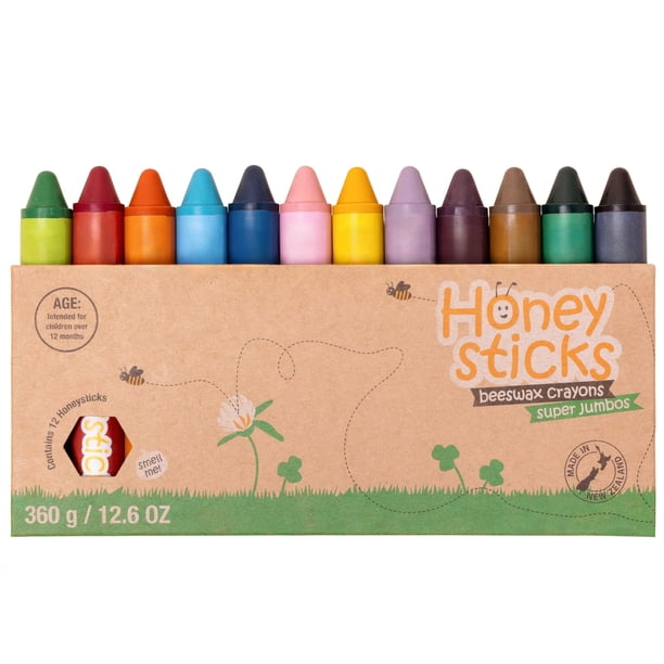 Crayons Honeysticks Super Jumbo, cera de abejas 100% pura, paquete de 12