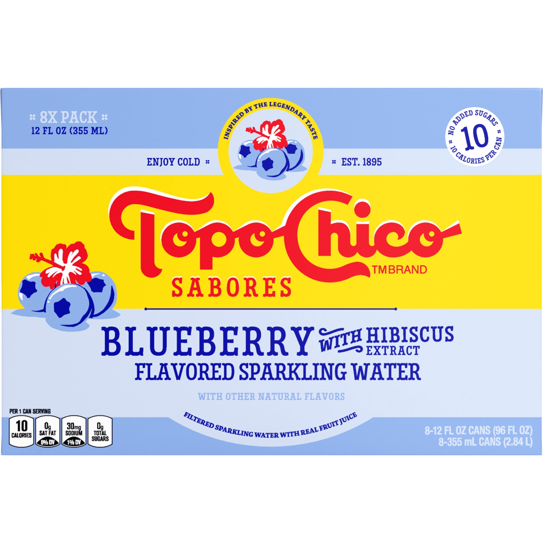 (6 pack) Topo Chico Sabores Blueberry with Hibiscus Extract Flavored Sparkling Water Cans, 12 fl oz, 8 Pack