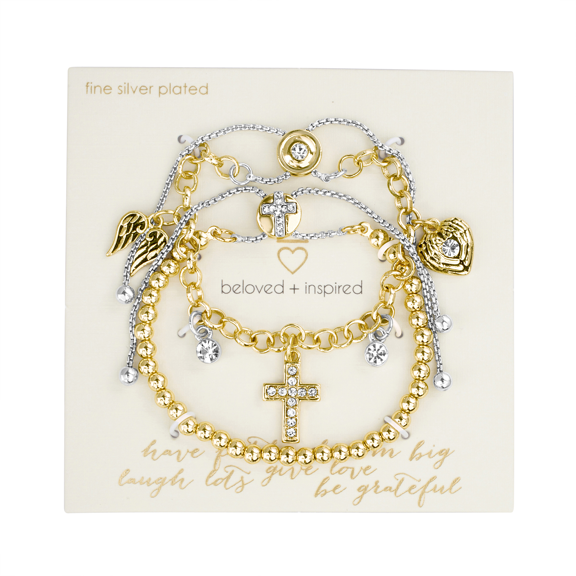 Beloved & Inspired Inspirational Dangle Charm Slider Bracelet in Two-Tone Brass for Women