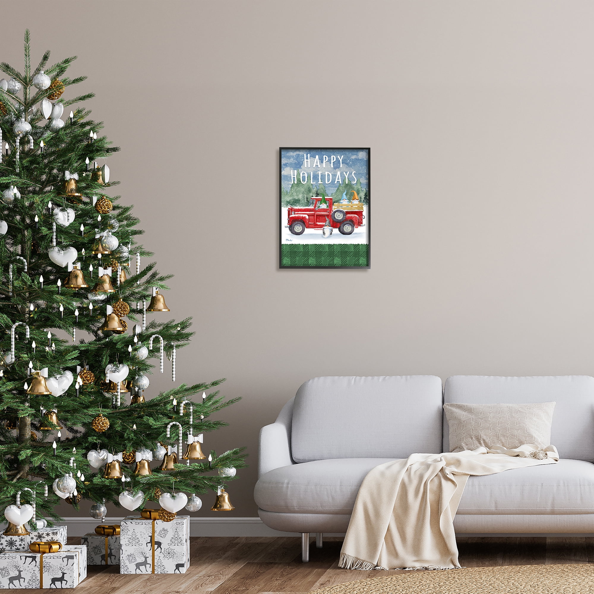 Stupell Industries Happy Holidays Truck Holiday Painting Black Framed Art Print Wall Art, 16 x 20
