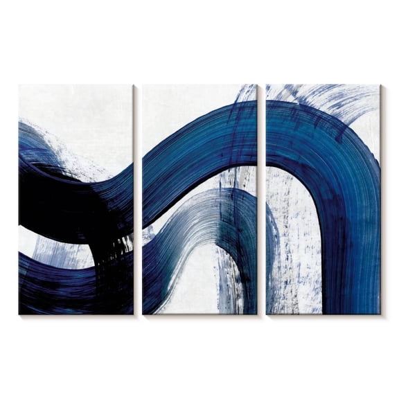 Elephant Stock Blue Abstract Curves Wall Art - Horizontal Multi Panel Canvas - Living Room Wall Decor - Abstract Multi Panel - Gray And Blue Decor - 23" x 14"