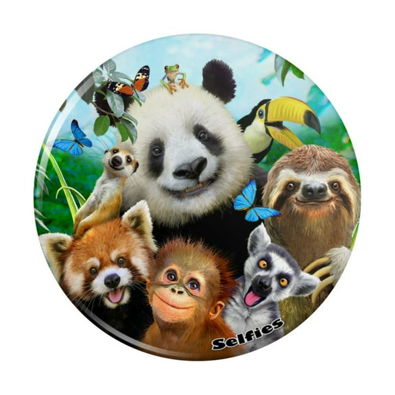 Zoo Animals Selfie Panda Bear Sloth Meercat Monkey Lemur Kitchen Refrigerator Locker Button Magnet