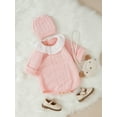 thumbnail image 3 of TSEXIEFOOFU Baby Girls Jumpsuits Outfit Patchwork Ruffle Collar Long Sleeves Knitted Romper and Beanie Hat Set, 3 of 9