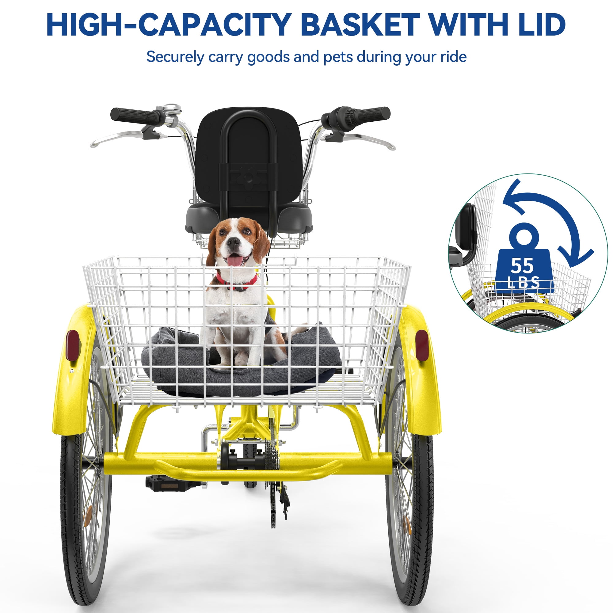 Uforic 7-Speed Adult Tricycle, 24 & 26 Inch 3-Wheel Cruiser