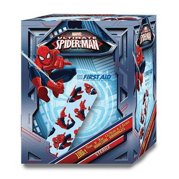 American White Cross Stat Strip Adhesive Strip, 3/4 x 3 Inch, Spider-Man Design, Dukal 1087737, 100 Count