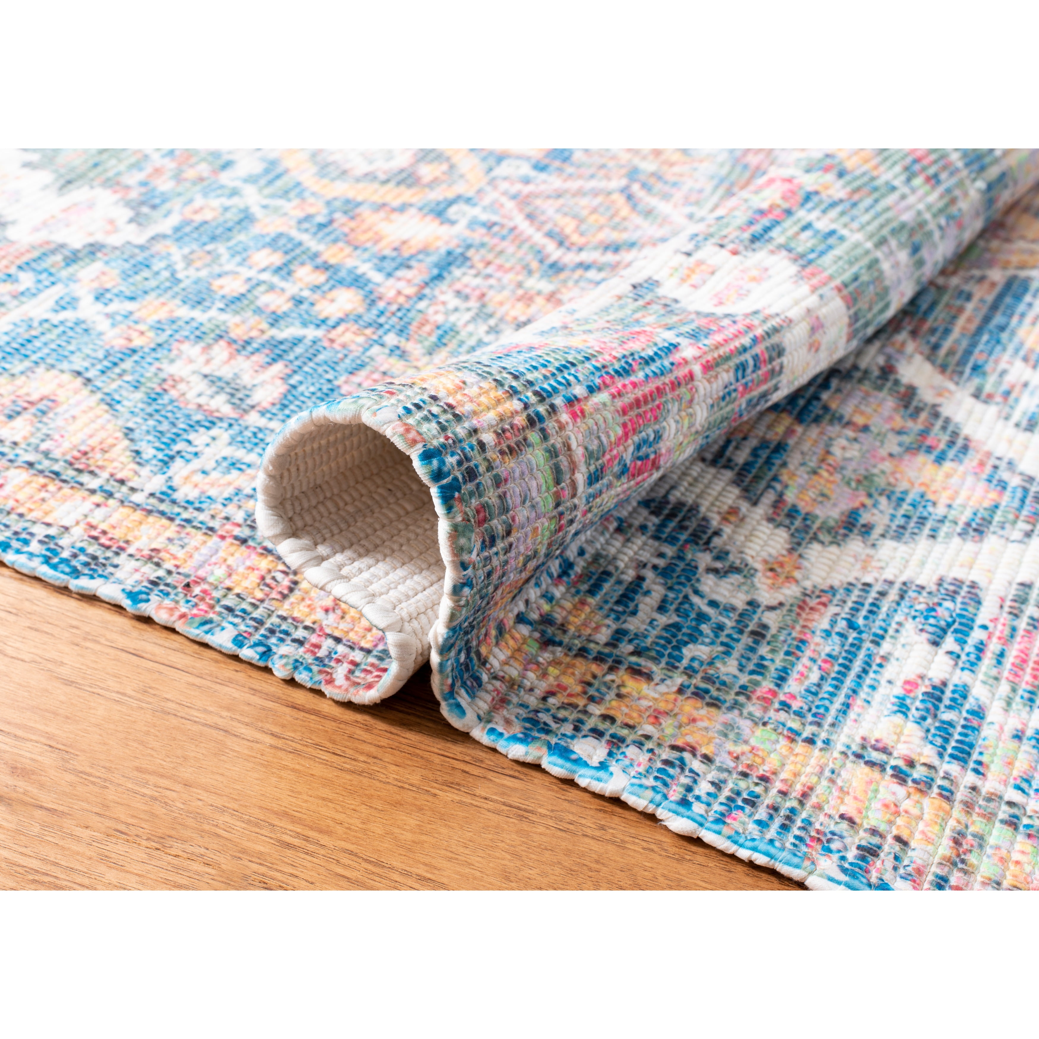 SAFAVIEH Saffron Justina Floral Cotton Area Rug, Turquoise/Peach, 5' x 8'