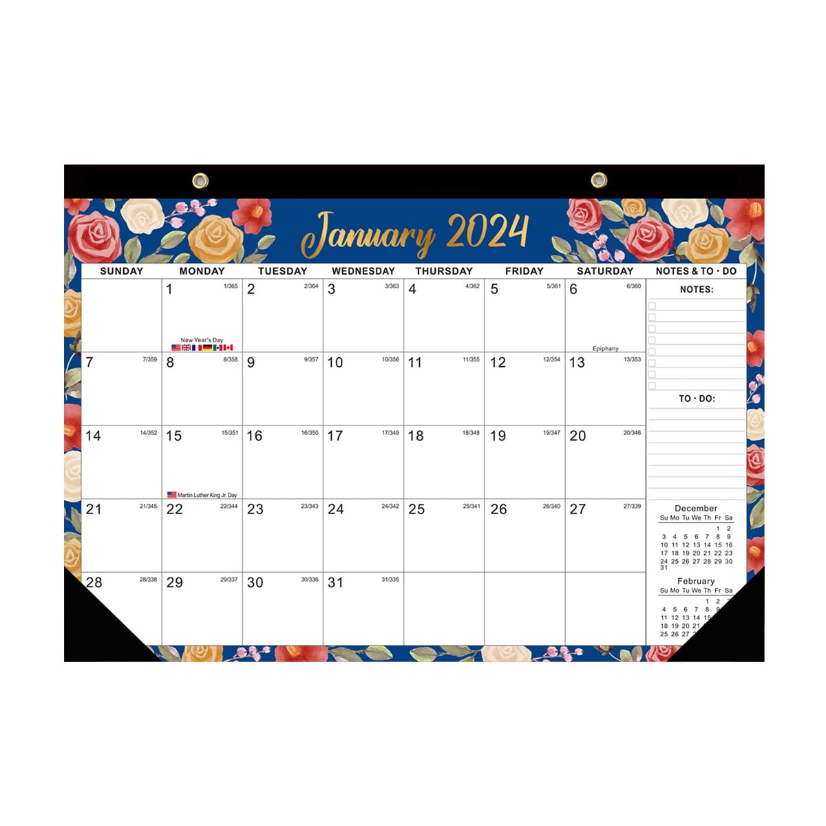 Artfan Desk Calendar 2023-2024 - Jul. 2023 - Dec. 2024, 18 Monthly Desk/Wall Calendar 2023-2024,17" X 22", Thick Paper With Corner Protectors, Large Ruled Blocks - Floral