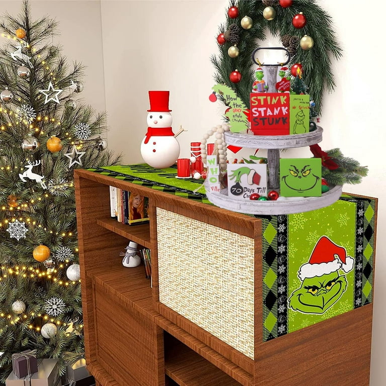 Goodwill Grinch Christmas Tiered Tray Decoration, 6 PCS Farmhouse Tiered  Tray Decor,Wooden Green Christmas Tree Wood Signs, Funny Christmas Ornament  Indoor 