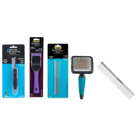 Professional Pet Grooming Tool Kit 5pc Brush and Comb Groomer Supplies Set