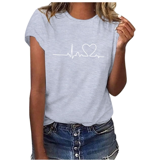 T-Shirt Unisexe 2025 pour Femmes Motif Imprimé Mode Décontractée Col Rond Manches Courtes Couleur Unie Foncé