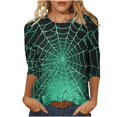 thumbnail image 3 of VKOYWKM Halloween T Shirts for Women 3/4 Sleeve Halloween Spiderweb Graphic T Shirts Crew Neck Loose Fit Holiday Party Blouses, 3 of 6