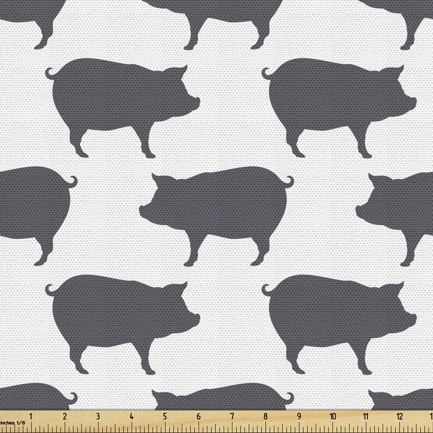 Pig Sofa Upholstery Fabric by the Yard, Continuous Pig Animal Silhouette Pattern Domestic Mammal Husbandry Concept, Decorative Fabric for DIY & Home Accents, 2 Yards, Charcoal Grey White by Ambesonne