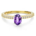 thumbnail image 3 of Gem Stone King 14K Two Tone Gold Purple Amethyst and Lab Grown Diamond Engagement Ring for Women | 0.91 Cttw | Oval Checkerboard 7X5MM | Gemstone February Birthstone | Size 9, 3 of 6