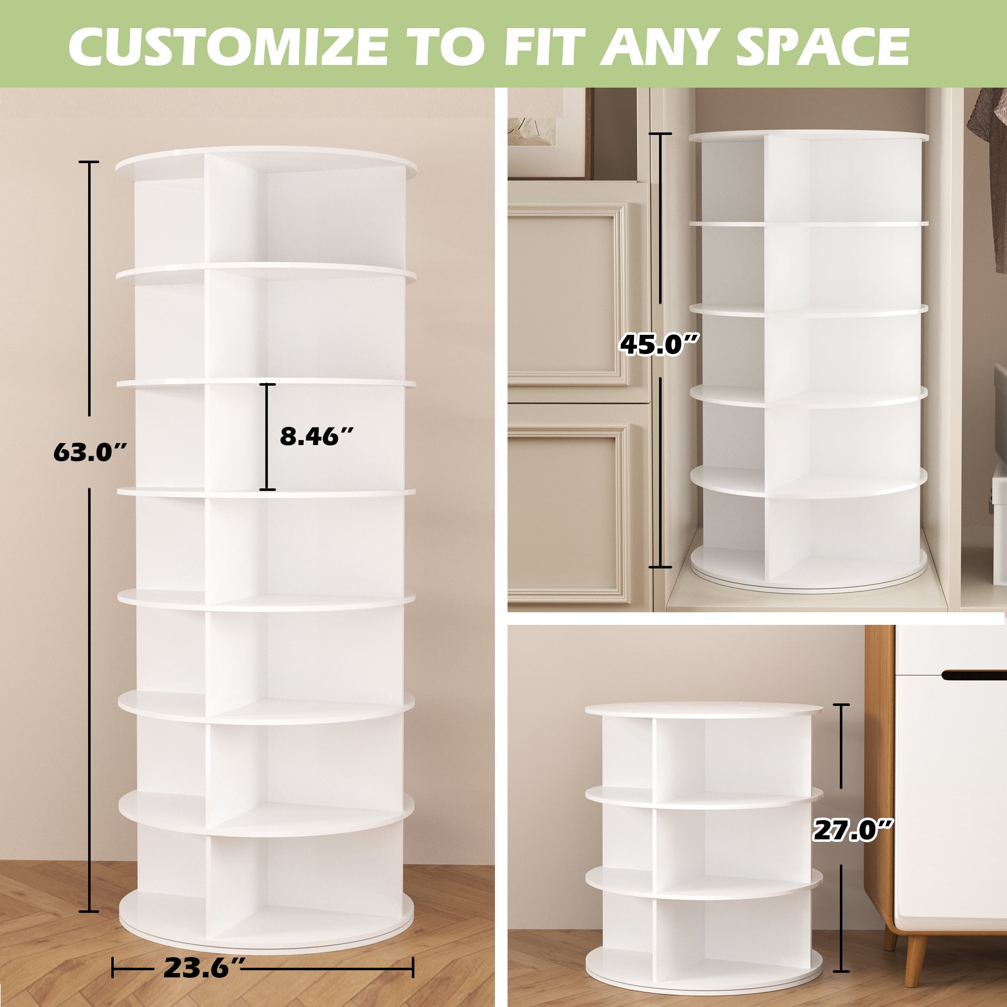Haverchair 7 Tier Rotating Shoe Rack Tower, Free Standing 360°Revolving Shoe Organizer and Storage Hold Over 32 Pairs of Shoes, Lazy Susan Shoe Storage Cabinet, Spinning Room Decor Shoe Display