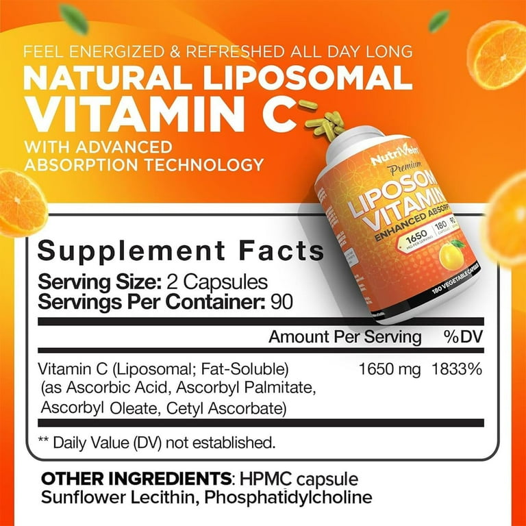 Nutrivein Liposomal Vitamin C Supplement, 180 Capsules, 1650 mg