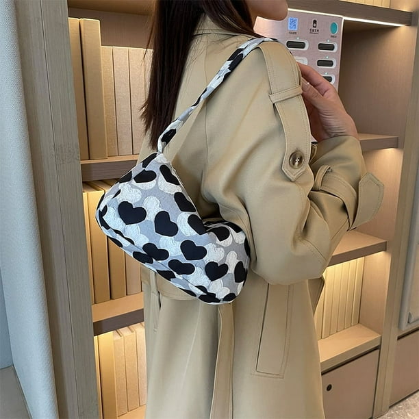 Bolso de hombro para mujer y niña, bolso con cremallera, bolso de compras con forma de corazón, bolso con asa superior (negro)
