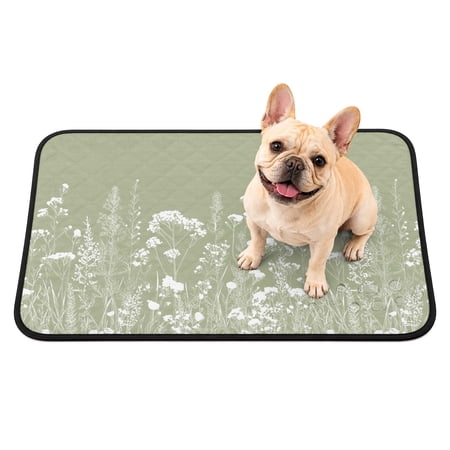 Pet Pee Pad Mat Sage Green Floral Botanical Waterproof Reusable Dog Potty Training Pad Cottagecore White Grass Flower Non Slip Pet Urine Mat for Indoor Potty Training Floor Protection 36x24 Inch