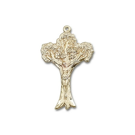 - 14kt Yellow Gold Tree of Life Crucifix Medal 1 5/8 x 1 inches