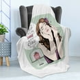 thumbnail image 4 of Keep Calm Soft Flannel Fleece Throw Blanket, Eat Cake Lettering with Retro Style Closed Eyes Woman and Desert, Cozy Plush for Indoor and Outdoor Use, 50" x 70", Multicolor, by Ambesonne, 4 of 5