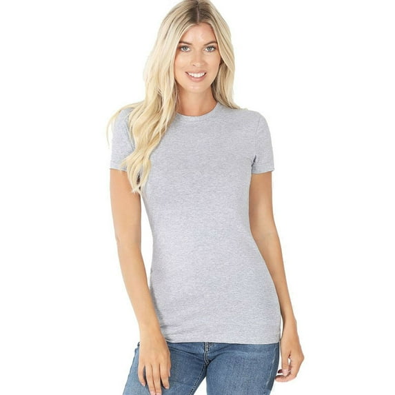 GT3008 Zenana Outfitters Short Sleeve T Shirt Basic Plain Solid Top Crew Neck Cotton/Spandex