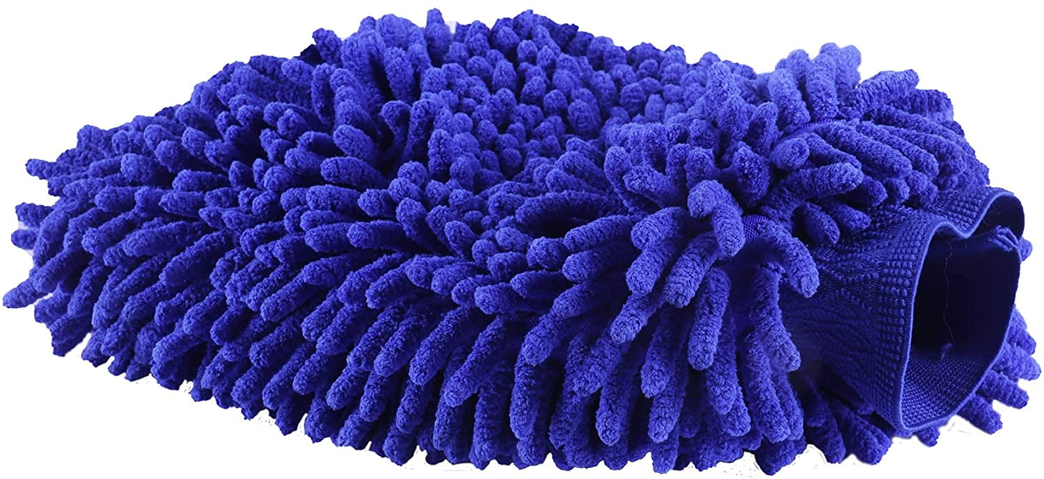Car Wash Mitt of Car Interior and Exterior Accessories, Ultra Absorbent Microfiber Mitt for Cars, Trucks, SUV, Boat & Motorcycle, Blue 1-Pack, Extra Large