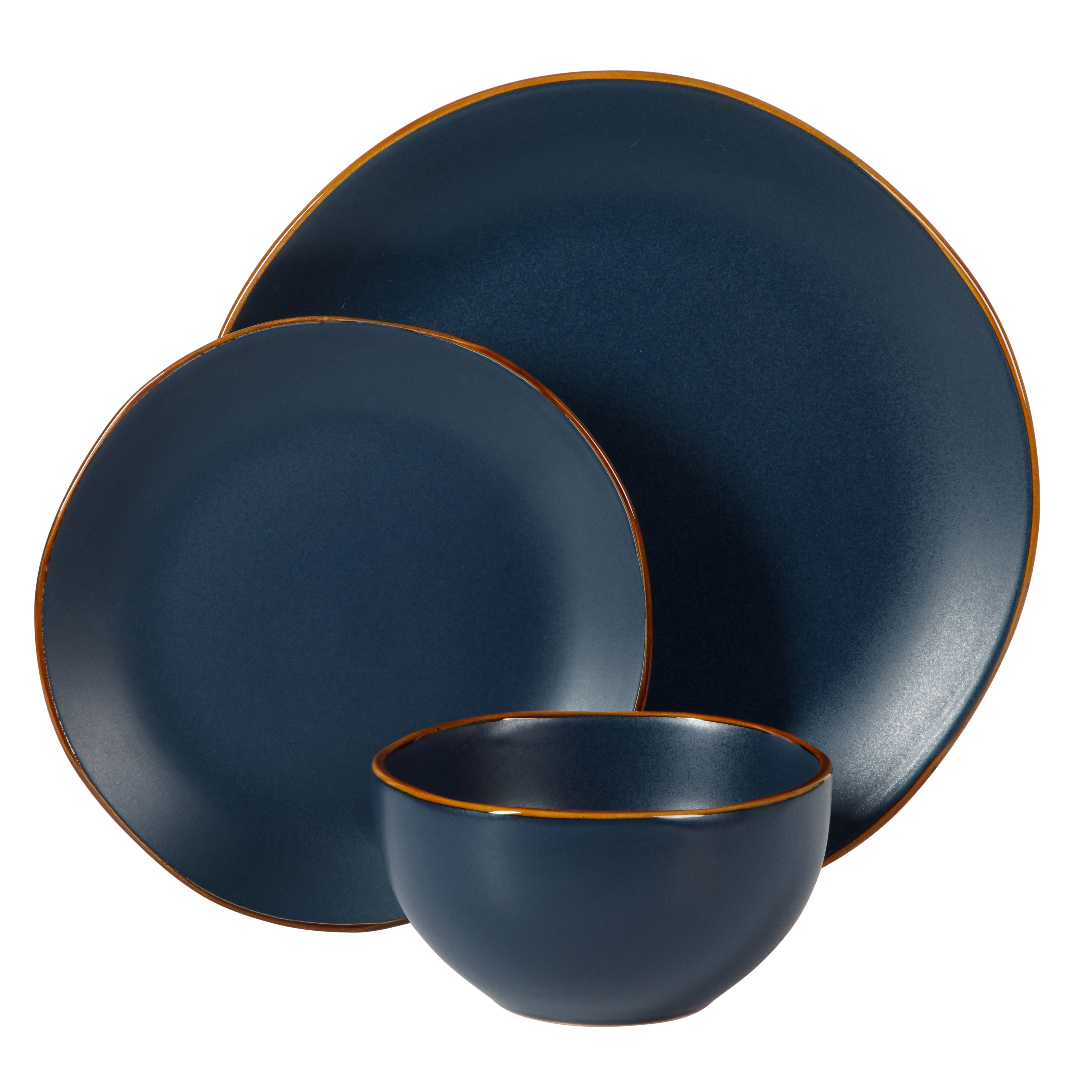 Gibson Home Hazeltine 12-Piece Matte Navy Ceramic Dinnerware Set