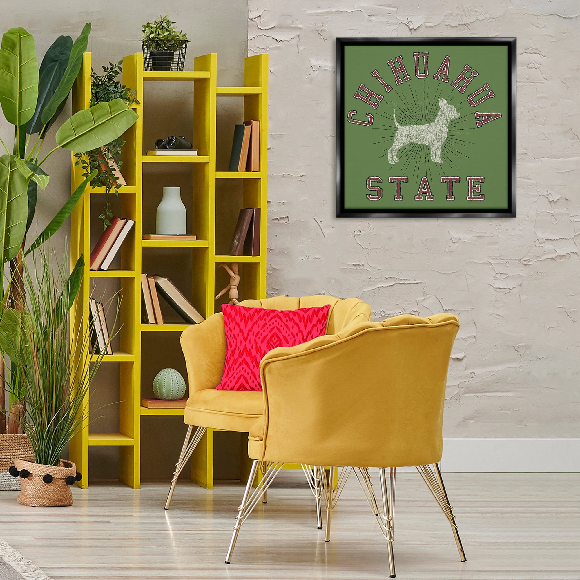 Stupell Industries Vintage Chihuahua State Novelty & Humor Painting Black Floater Framed Canvas Art Print Wall Art, 25 x 25