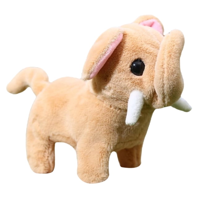 Lindo elefante de peluche electrónico para regalar a bebés a partir de 2 años. marrón claro