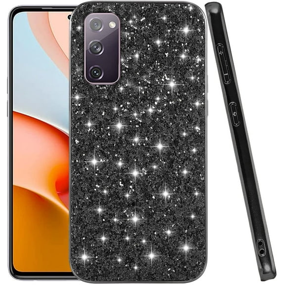 Compatible with Samsung S20 FE Case Glitter Shockproof, for Samsung Galaxy S20 FE Phone Case Bling Sparkly Soft TPU and PC Silicone Shiny Girl Women Thin Protective Cover (Black)