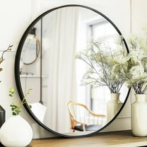 Anyrose 36.6"x36.6" Round Wall Mirror Wall-mounted Bathroom Mirror with Aluminum Frame,Black